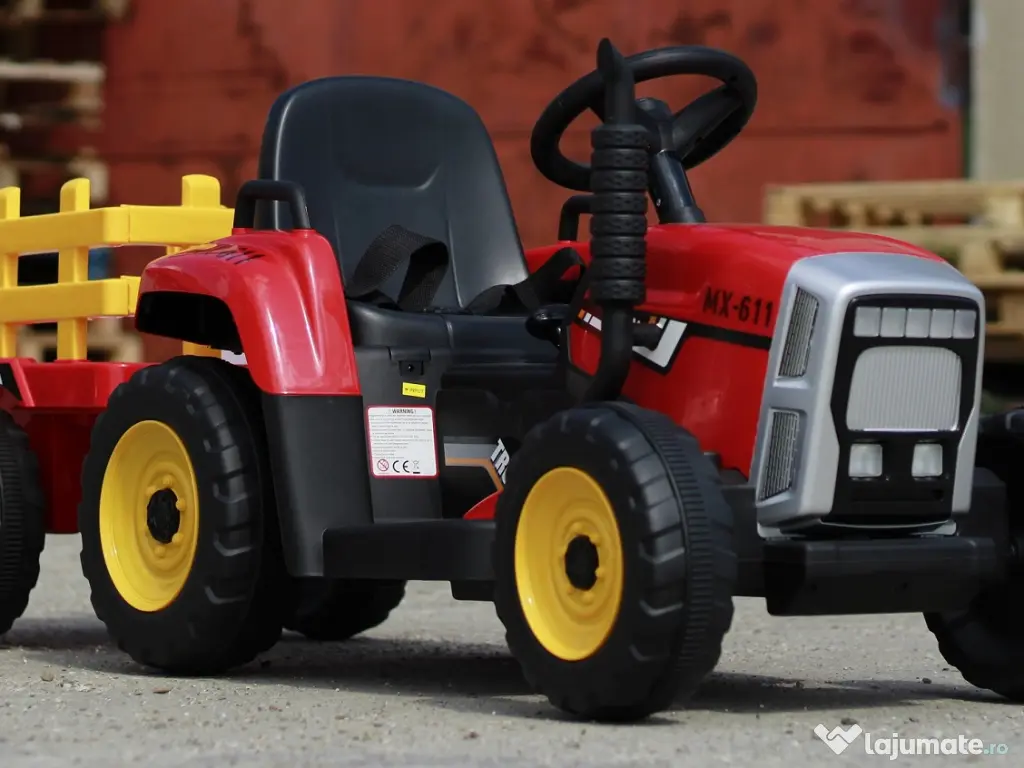 Tractoras electric Kinderauto BJ611 2x30W 12V cu remorca si RC RED 