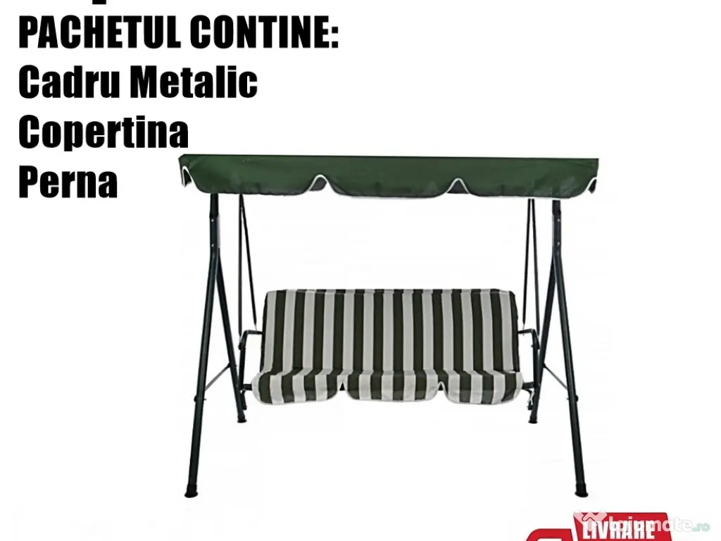 Balansoar Leagan Banca Metal Verde Curte Gradina Terasa 3 Persoane Relaxare 