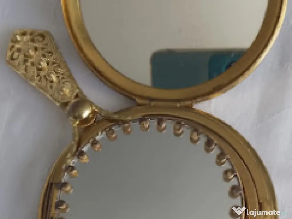 SET VINTAGE COLECȚIE (Anii '50)– Pudrieră și Oglindă de Poșetă „Cherry Sunburst”