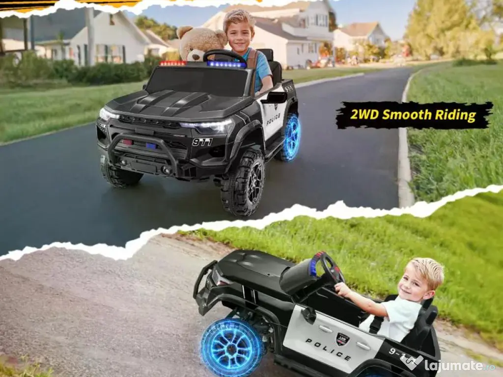 Masinuta electrica pt 2 copii Kinderauto Police Patrol 4x200w, 24V Black 