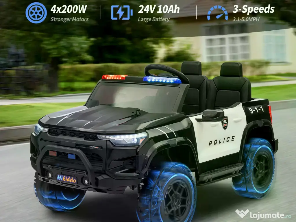 Masinuta electrica pt 2 copii Kinderauto Police Patrol 4x200w, 24V Black 