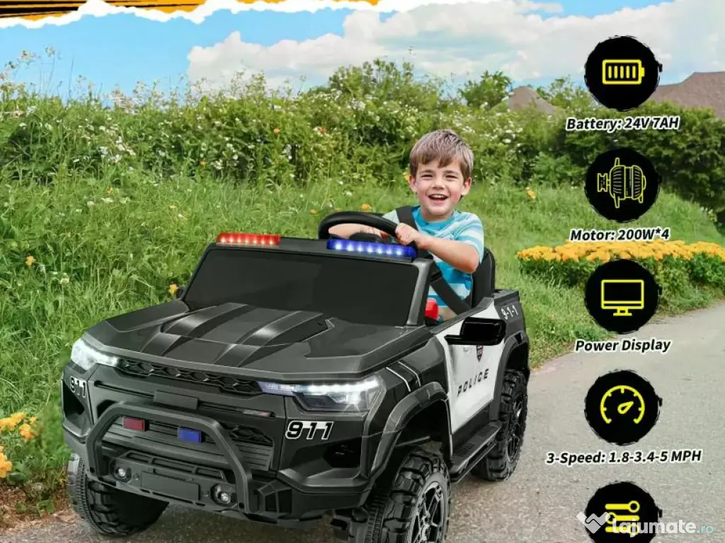 Masinuta electrica pt 2 copii Kinderauto Police Patrol 4x200w, 24V Black 