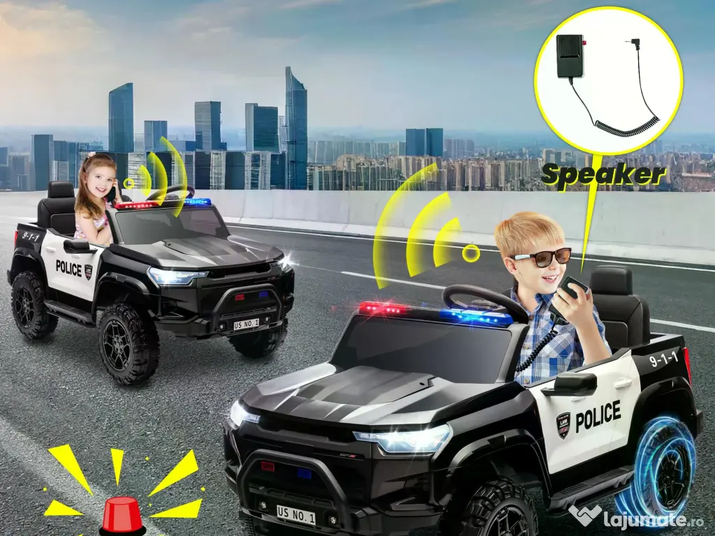 Masinuta electrica pt 2 copii Kinderauto Police Patrol 4x200w, 24V Black 