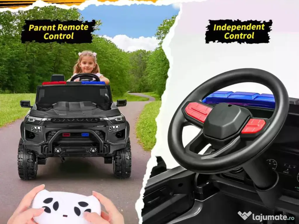 Masinuta electrica pt 2 copii Kinderauto Police Patrol 4x200w, 24V Black 