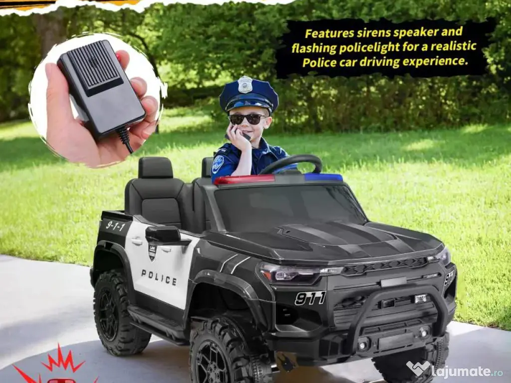 Masinuta electrica pt 2 copii Kinderauto Police Patrol 4x200w, 24V Black 