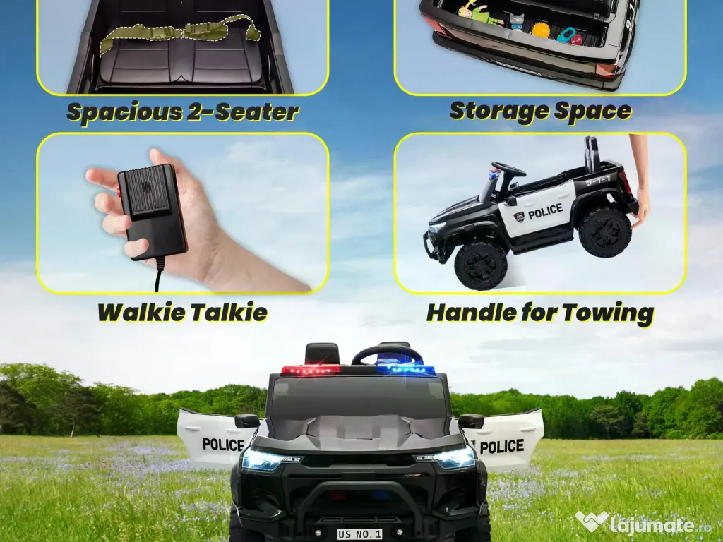 Masinuta electrica pt 2 copii Kinderauto Police Patrol 4x200w, 24V Black 