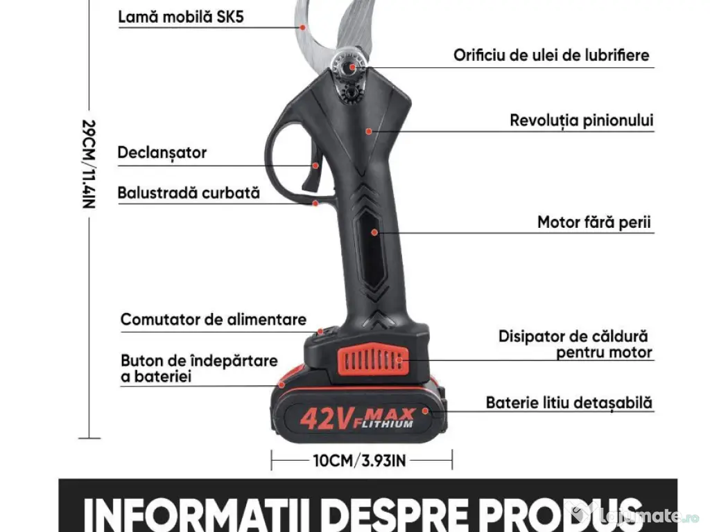 Foarfeca Electrica Profesionala 21V, 2 Acumulatori Inclusi 