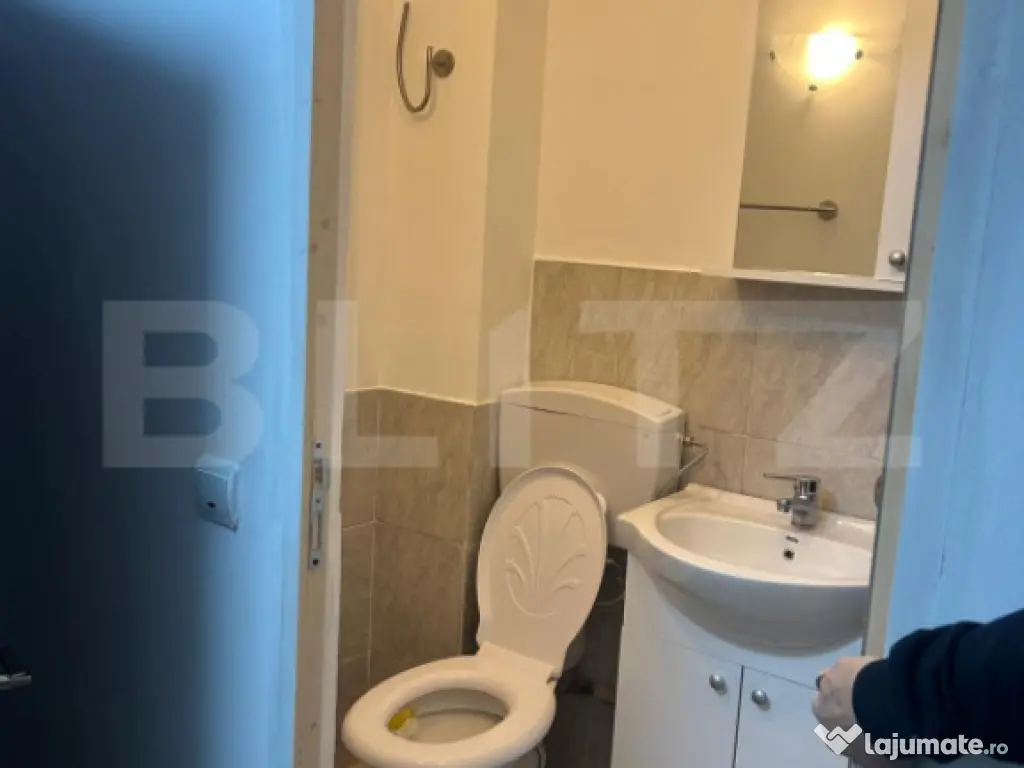 Garsoniera cu baie proprie, 24 mp, etaj 2, centrala, mobilat
