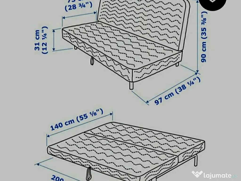 Canapea extensibila IKEA NYHAMN + 2 huse + topper (optional) 