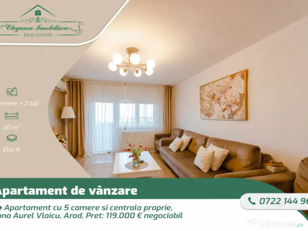 Apartament cu 5 camere si centrala proprie, zona Aurel Vlaic 