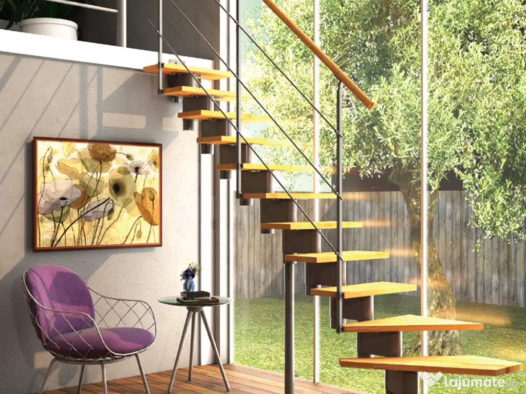 Scara London - trepte suspendate fag + structura metalica 