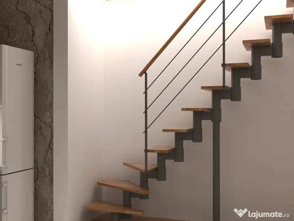 Scara London - trepte suspendate fag + structura metalica 