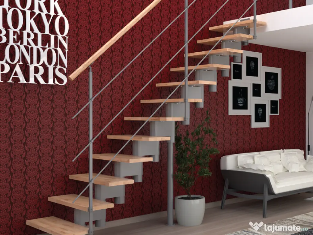 Scara London - trepte suspendate fag + structura metalica 