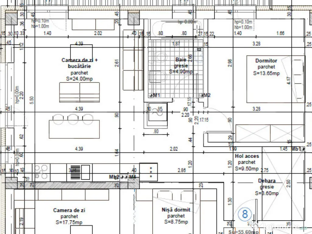 Apartament 2 camere 56mp, et 1, incalzire pardoseala, lift, 