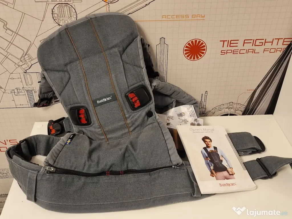 Marsupiu anatomic BabyBjorn One, Bumbac, Denim Gri, stare excelenta 