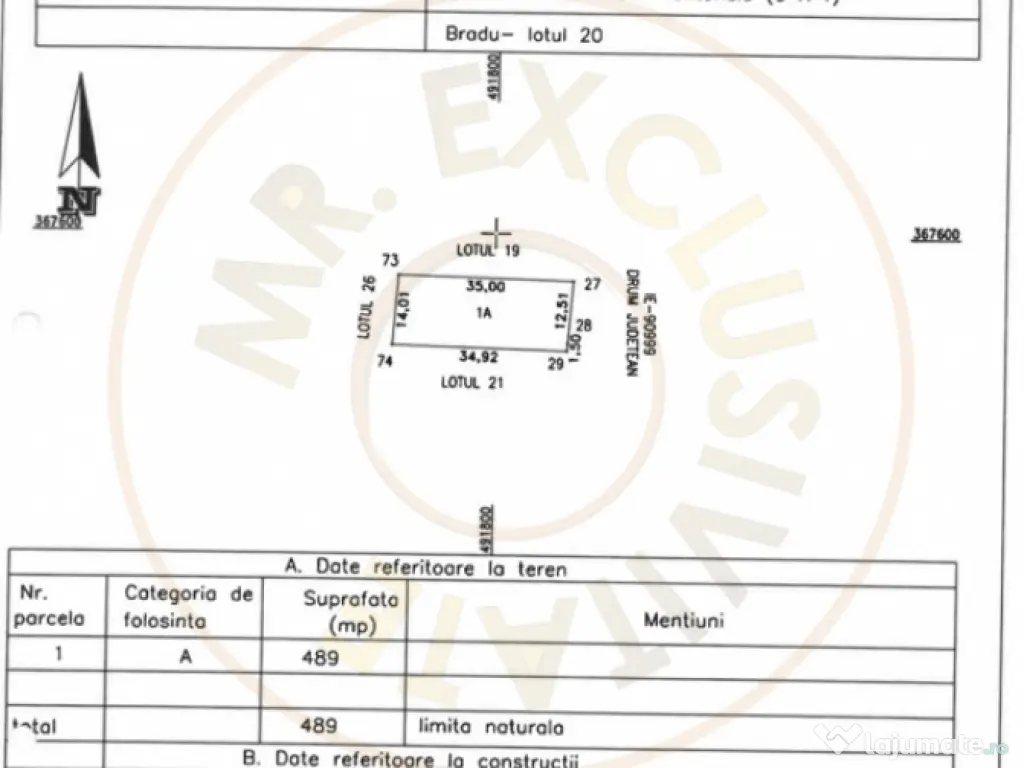 Teren 489 mp Bradu, deschidere la DJ - 3 Km de Pitesti 