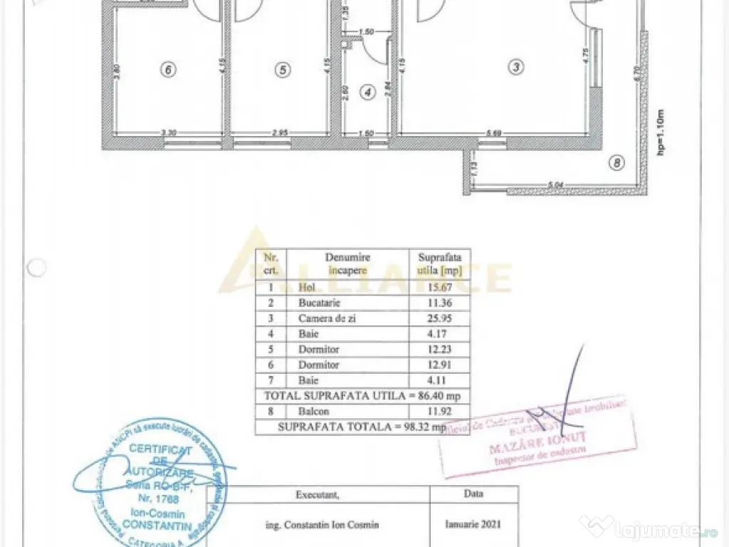 Apartament 3 camere  - 98 mp - Grand Kristal - 13 miniut... 