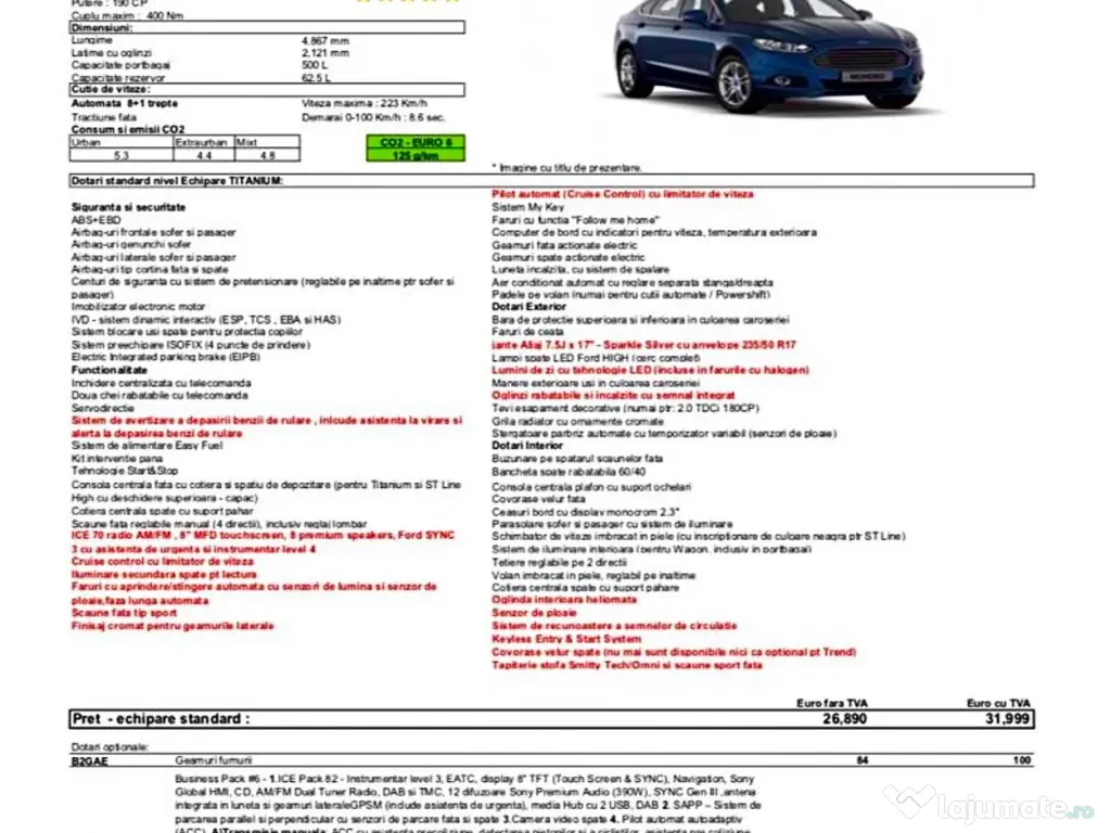 Ford Mondeo 2.0 diesel Ecoblue 190 CP 2019 - stare impecabila! 