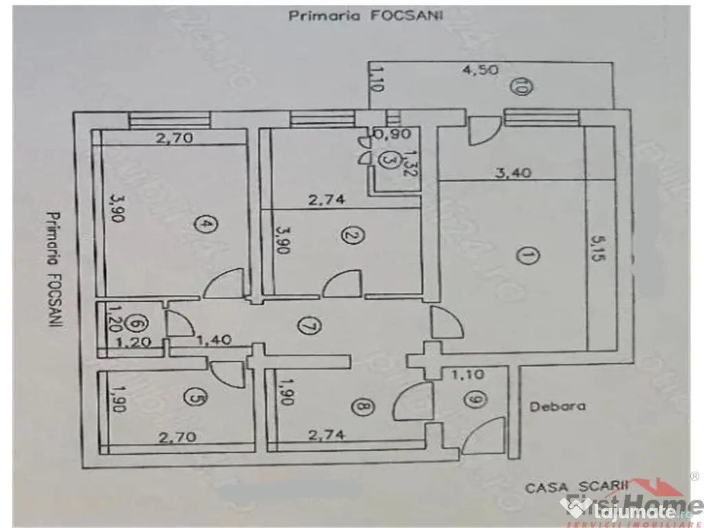 Apartament cu 2 camere de , 62mp, zona centrala. 