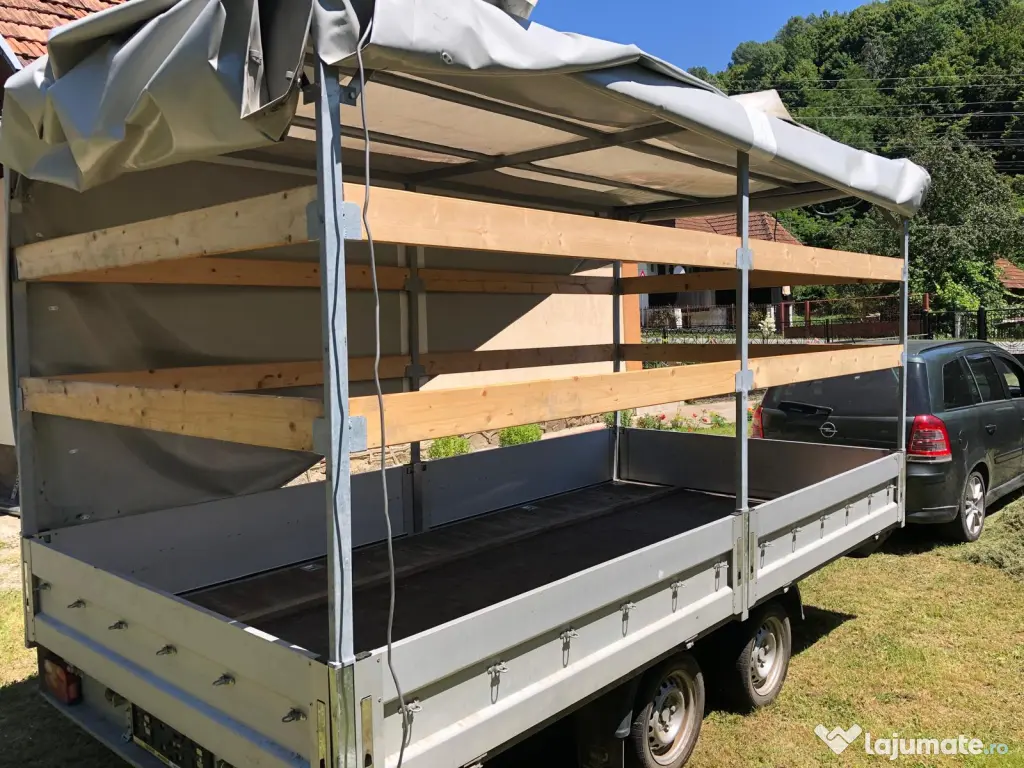 Remorcă auto 2700 kg cu prelată demontabilă și troliu – sau schimb cu ATV