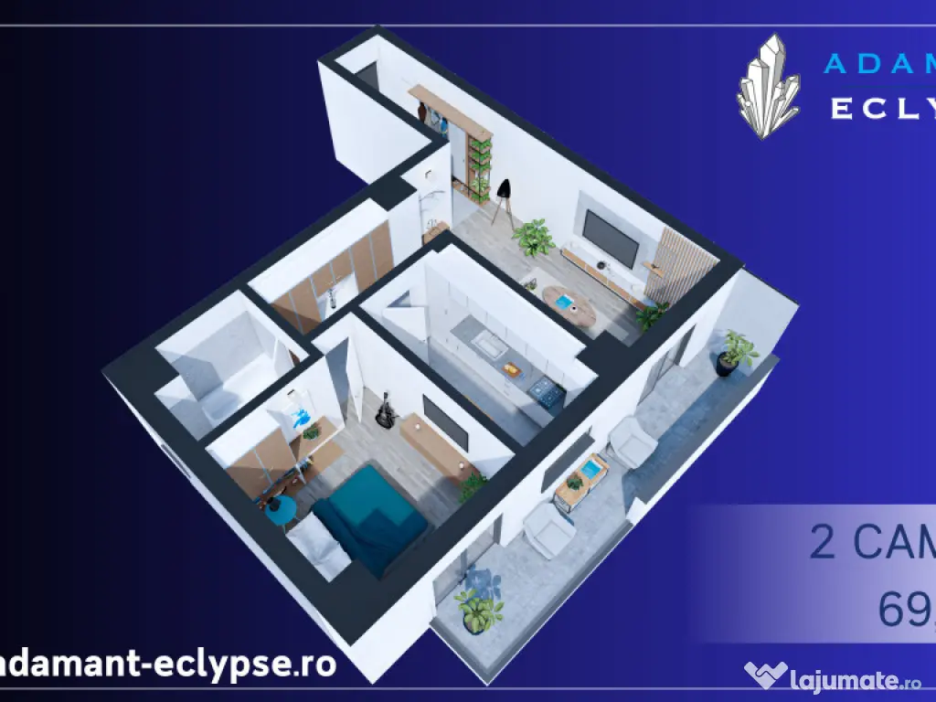 ADAMANT ECLYPSE | 2 camere 2G | decomandat 69.9mp| CUG-Iași