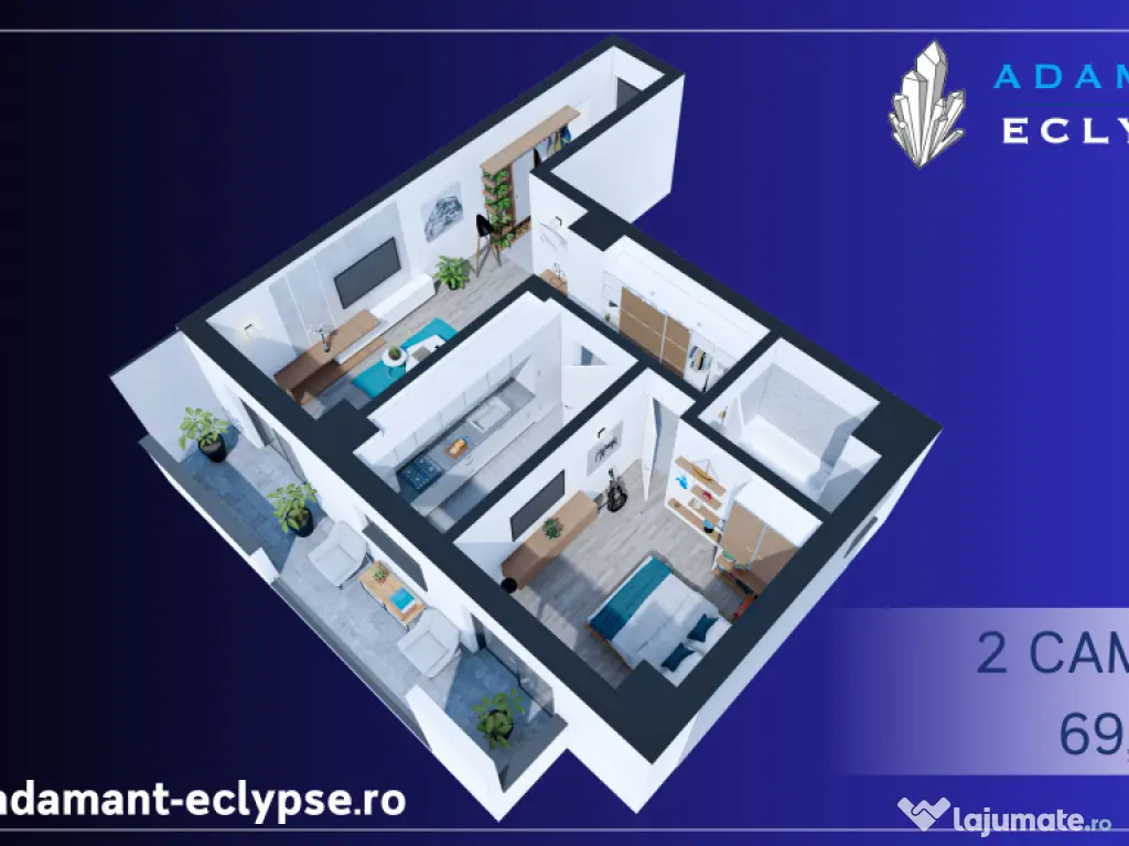ADAMANT ECLYPSE | 2 camere tip 2F | decomandat | 69.9mp | Iași - CUG 