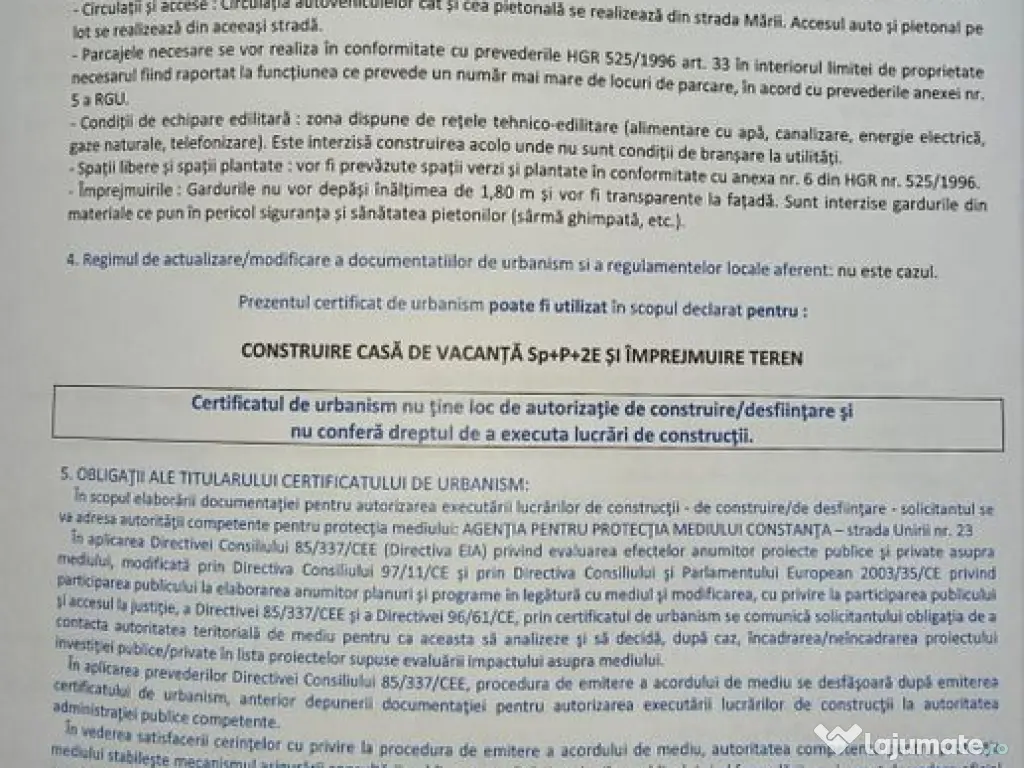 Teren construcții, vedere frontala la mare și Certifica... 