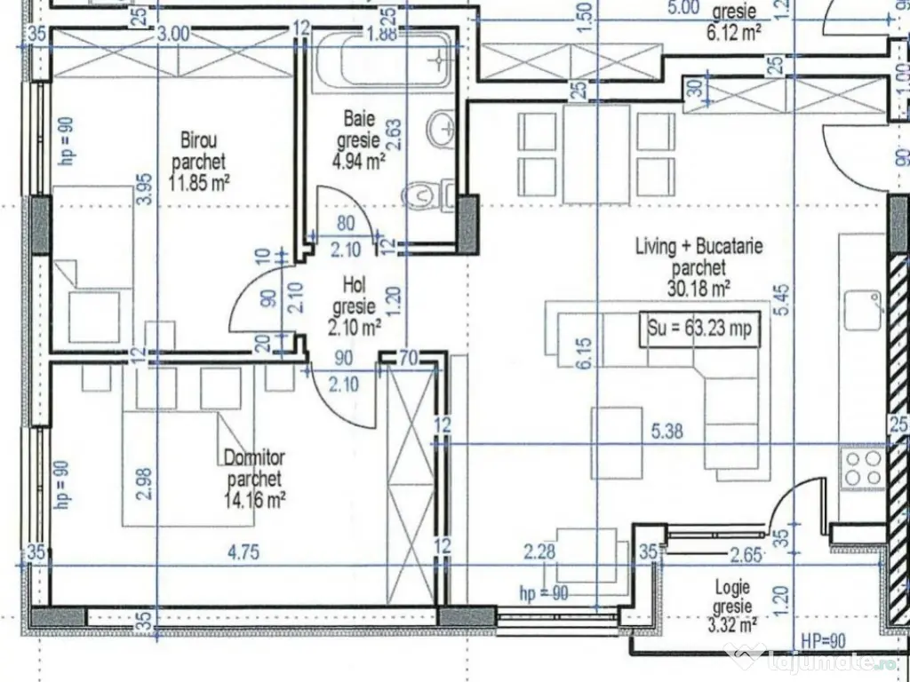 Apartament finisat, 3 camere, semidecomandat, parcare, Flore
