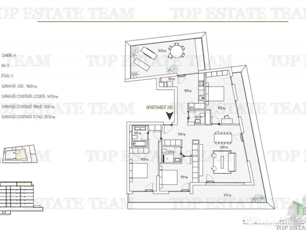 Penthouse 4 Camere, 66mp terasa, bloc Boutique, Bucuresti, 