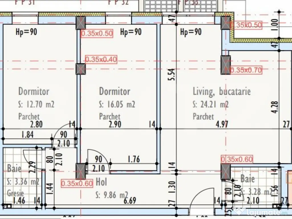 Apartament cu 3 camere, 2 bai, semifinisat, TVA inclus, zona 