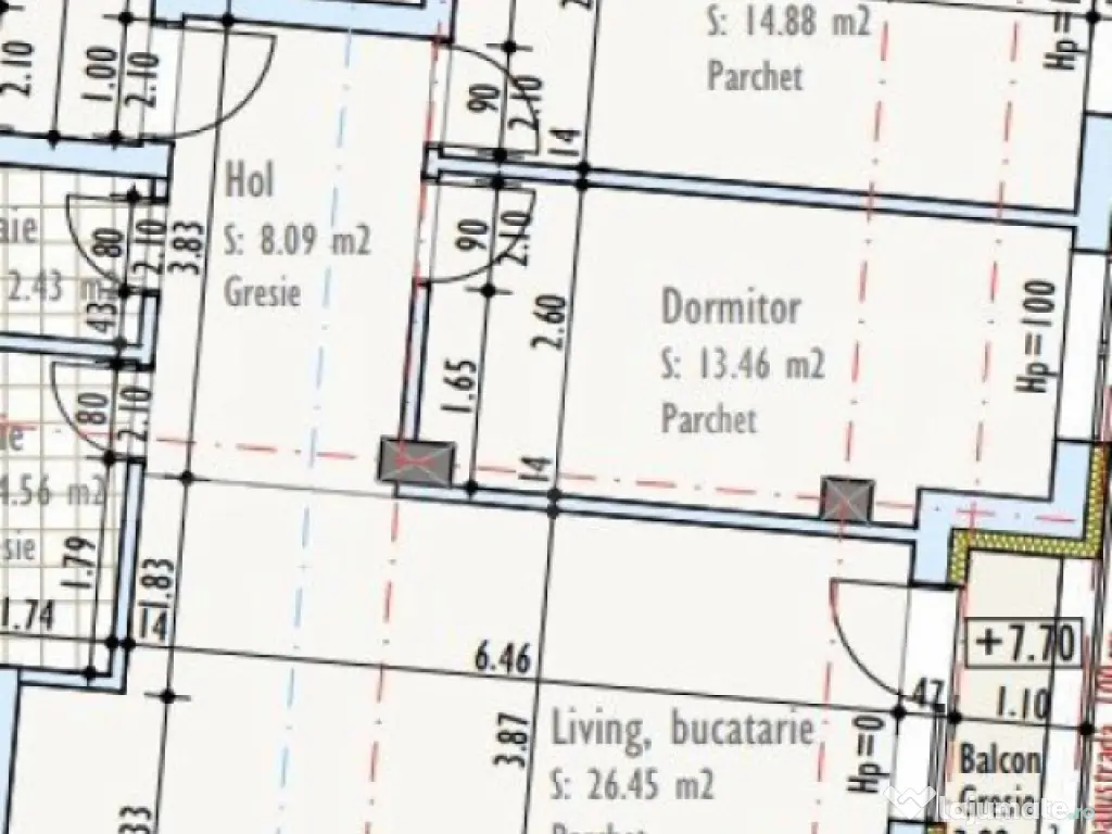 Apartament 3 camere, 2 bai, 71,42 mp, semifinisat, TVA inclu 