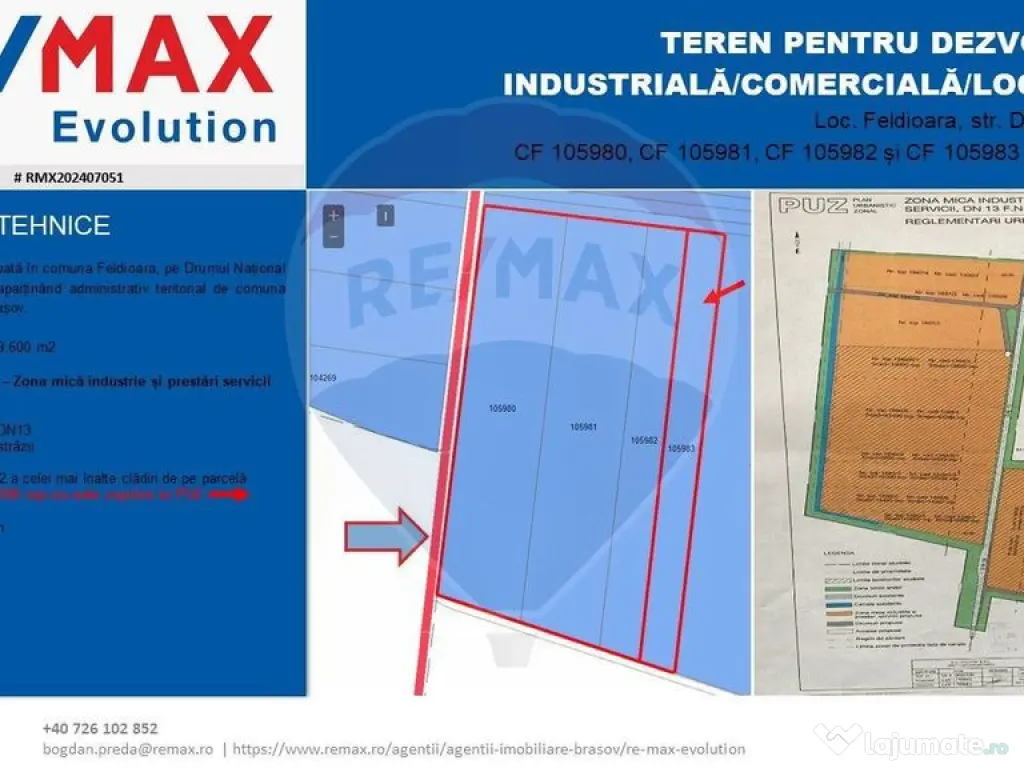 DE VÂNZARE| Teren industrial 59,600mp Feldioara / DN 13 ... 