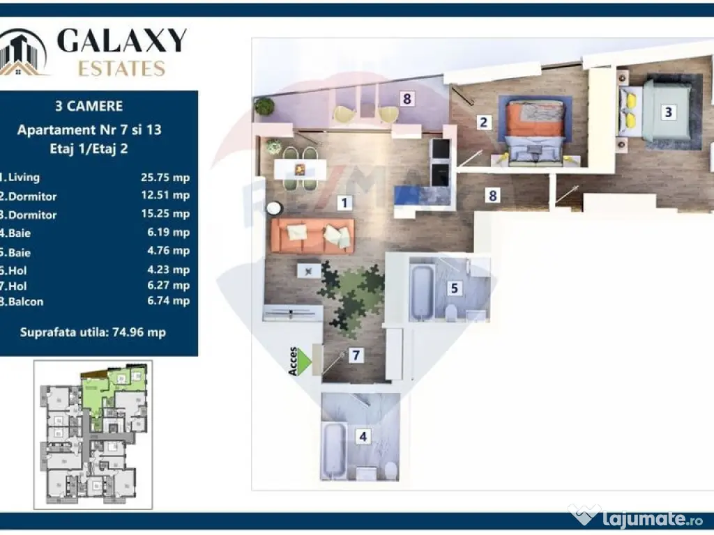 COMISION 0% Apartament 3 camere/ Tractorul / Galaxy Estates 