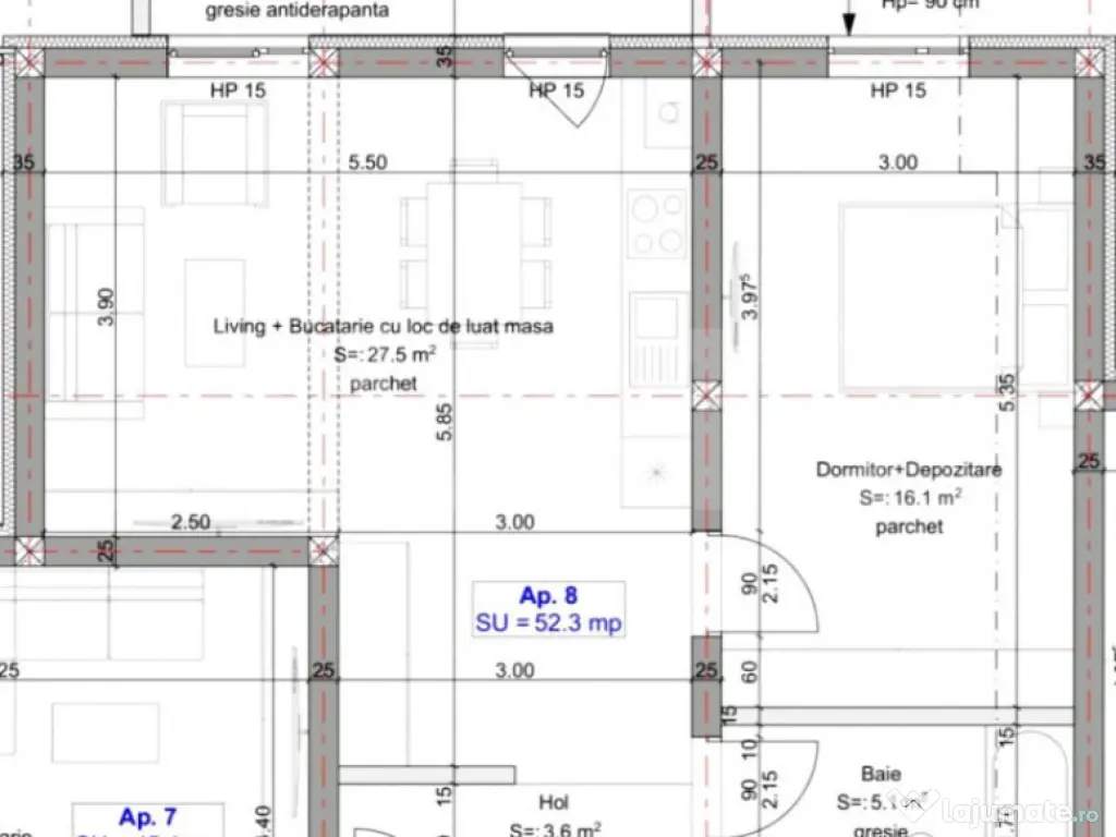 Apartament de vanzare, cu 2 camere, 52,30 mp utili zona Bray