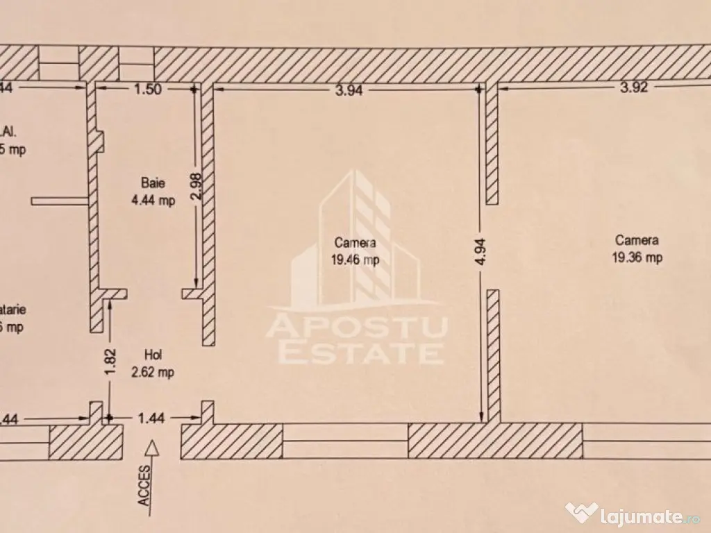 Apartament cu 2 camere la curte comuna in 