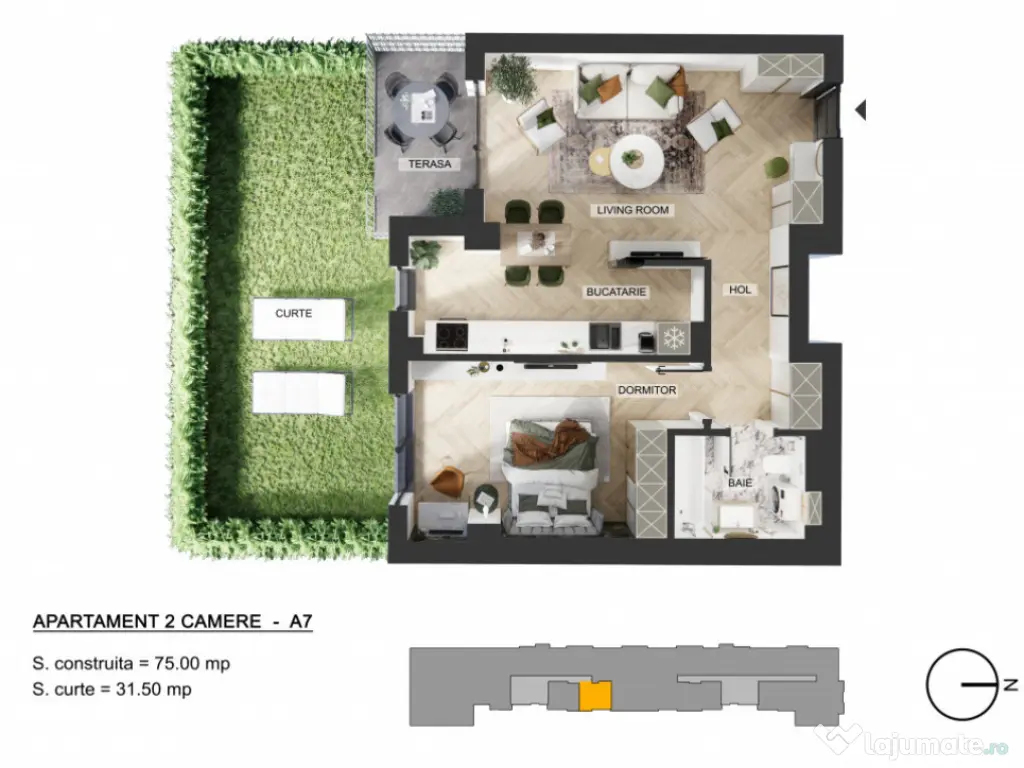 Direct Dezvoltator Apartament 2 Camere 75 mp Curte 31 mp My 
