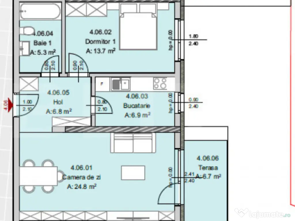 Apartament 2 camere, 57 mp, Terasa 6 mp, Imobil Nou, Semicen 