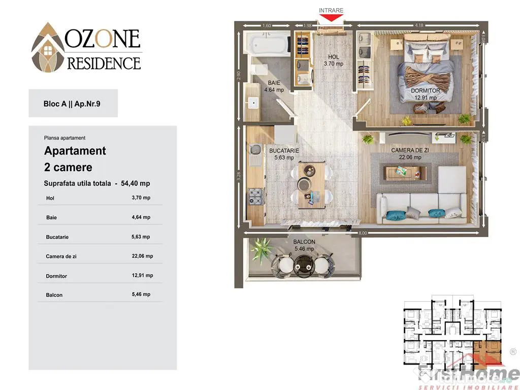 Apartament 2 camere tip studio 55mp utili de in Ozone City 