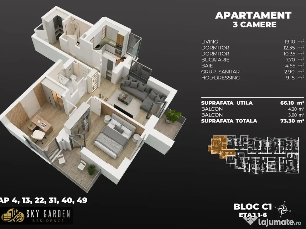Ap. 3cam,2bai, total decomandat, la 3min de metrou Berceni