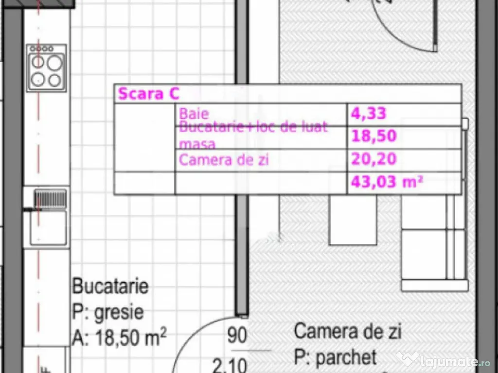 Apartament cu 1 camera + bucatarie inchisa, Soporului – ap