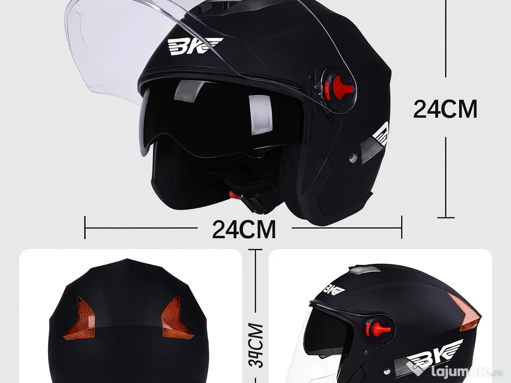 Casca Moto/Scuter,Vizieră Dublă, Protecție UV,marime universala 54-59cm, Negru 