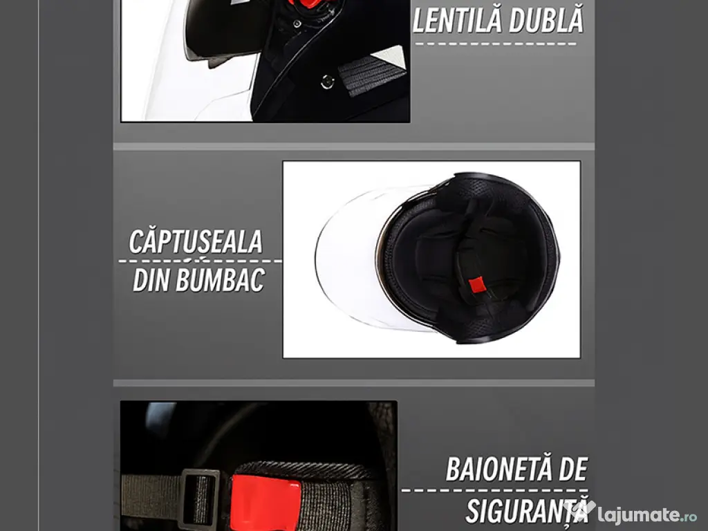 Casca Moto/Scuter,Vizieră Dublă, Protecție UV,marime universala 54-59cm, Negru 