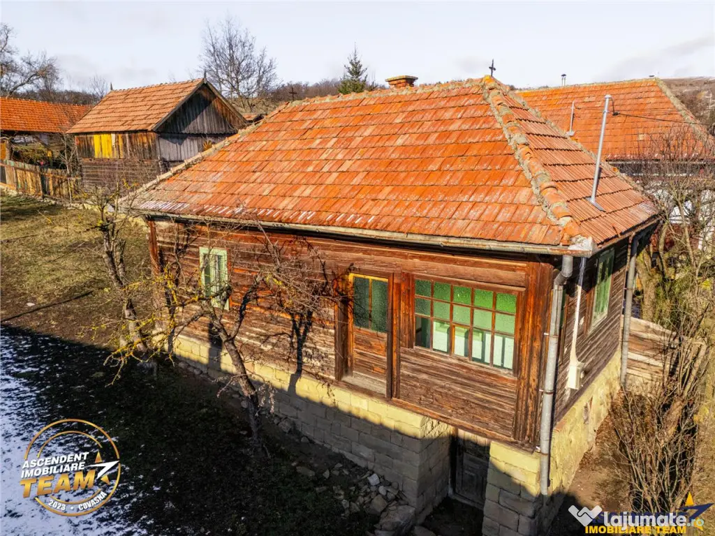 Film! Casa din lemn,cu doua camere, pe domeniu de 2.819 mp,