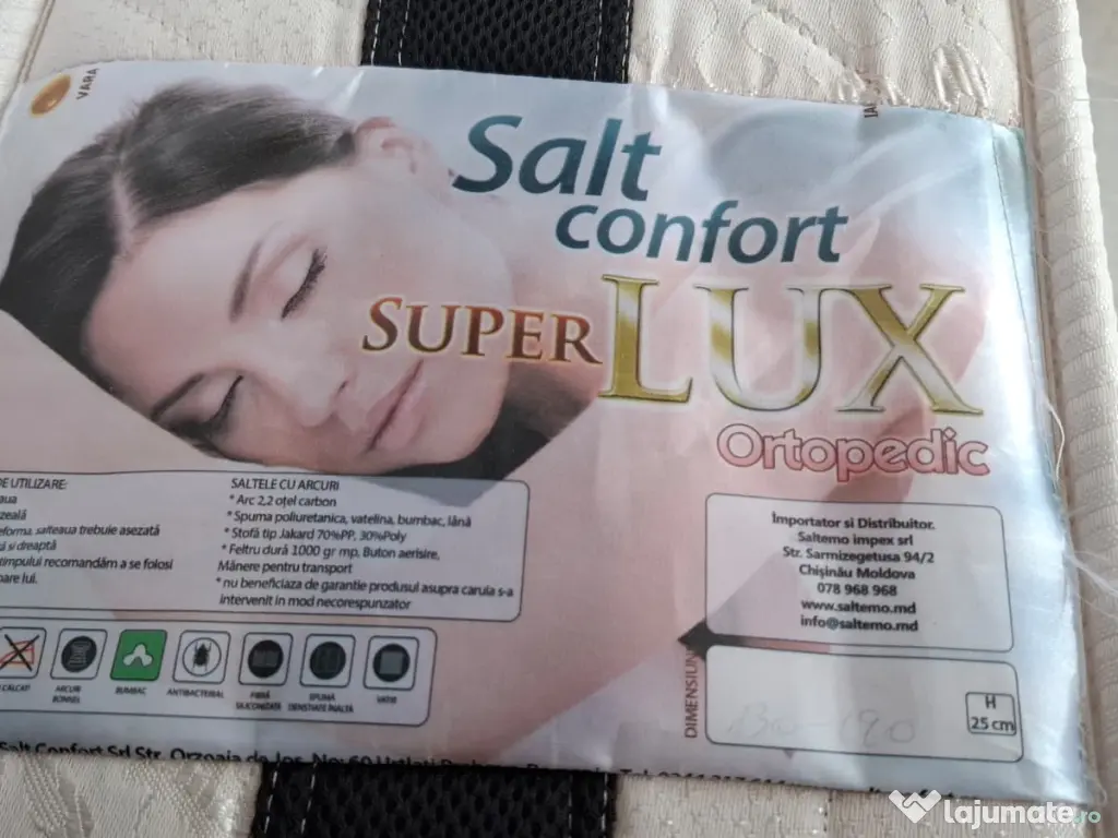 Vand Saltea otopedica 130/190/h25, din arcuri otel carbon, vara-iarna. 