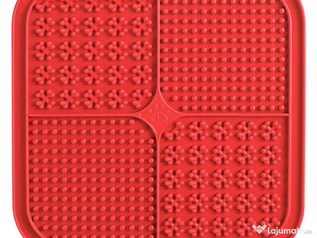 Covoras hranire lick mat pentru caini si pisici 4 zone de hranire  20X20cm Rosu 