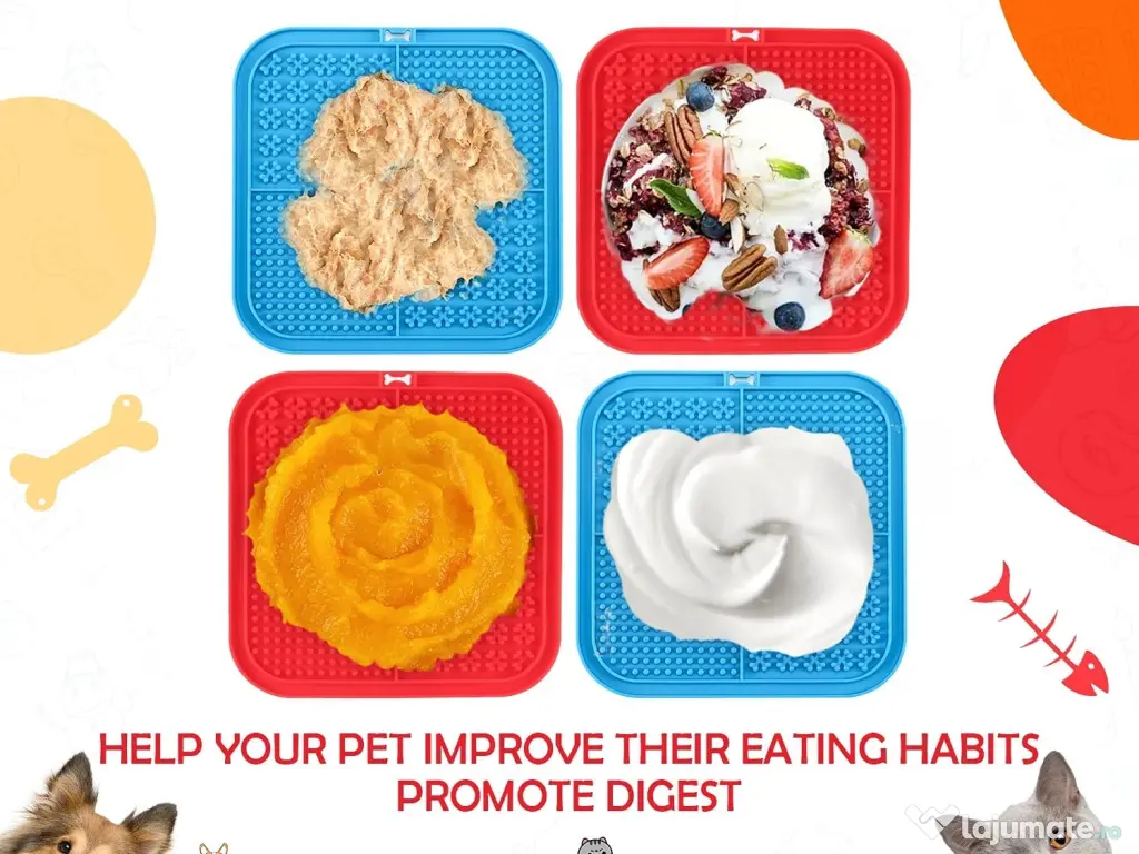 Covoras hranire lick mat pentru caini si pisici 4 zone de hranire  20X20cm Rosu 