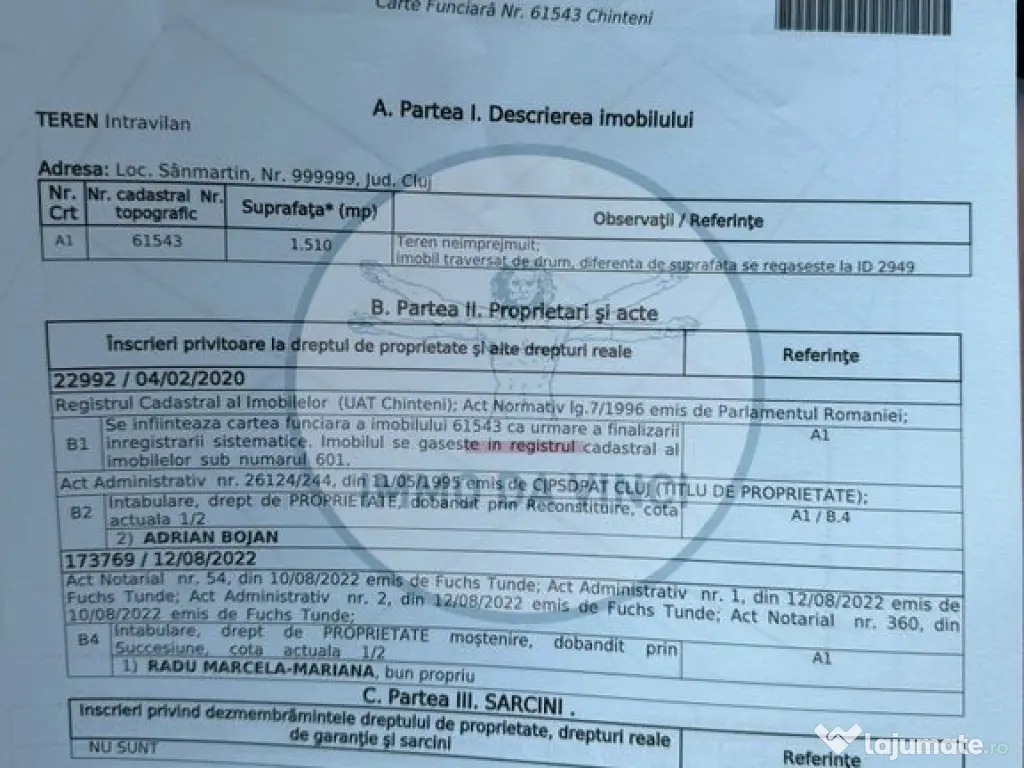 Teren Intravilan,Sanmartin CJ 