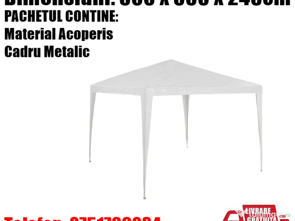 Pavilion CORT Umbrela Cadru Metal Gradina Terasa Curte 3X3X2.45 M