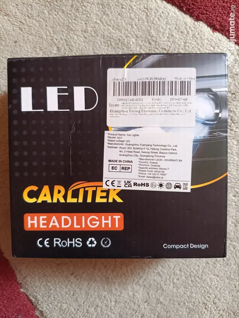 Becuri Auto LED cu Lupă CARLITEK H7 12V, putere 2x30W, 6000K (alb rece) – NOU 