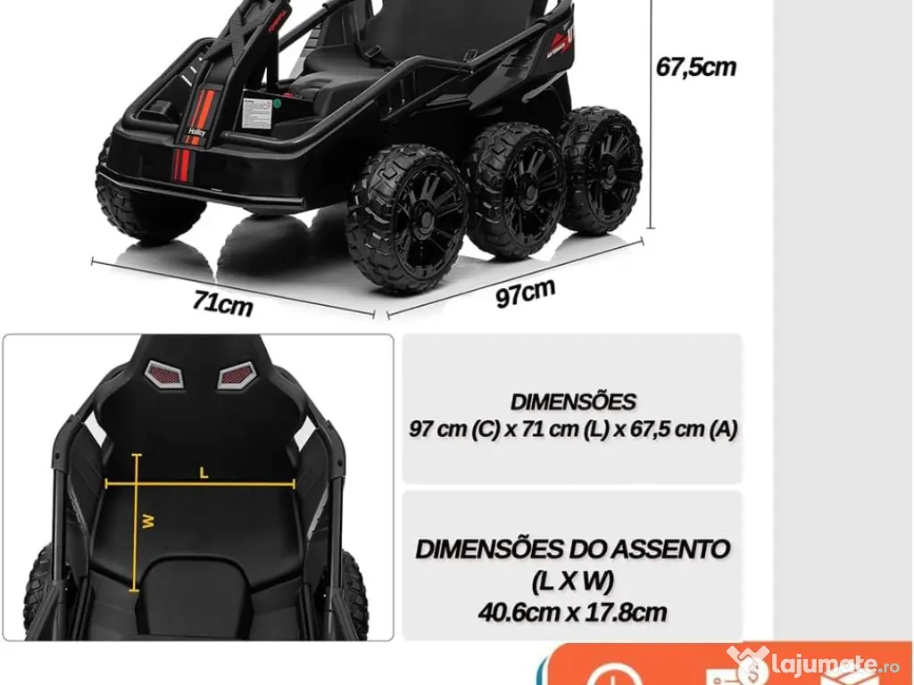 UTV electric pentru 2 copii Kinderauto BJSX2319 6x6 300W 24V Black
